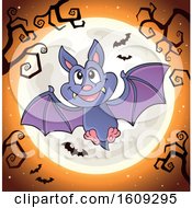 Poster, Art Print Of Flying Vampire Bat Against A Full Moon