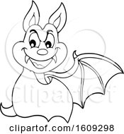 Clipart Of A Black And White Flying Vampire Bat Royalty Free Vector Illustration