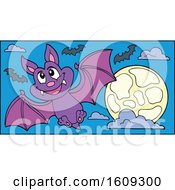 Poster, Art Print Of Flying Vampire Bat And Full Moon