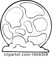 Clipart Of A Lineart Full Moon And Cloud Royalty Free Vector Illustration by visekart