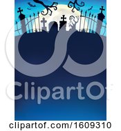 Clipart Of A Full Moon With Silhouetted Cemetery Tombstones And Gates Royalty Free Vector Illustration