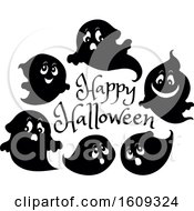 Poster, Art Print Of Group Of Ghosts Around A Happy Halloween Greeting