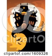 Poster, Art Print Of Haunted House On A Cliff With A Full Moon