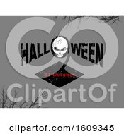 Poster, Art Print Of Skull In The Word Halloween Over The Date On Gray