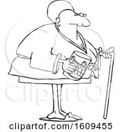 Cartoon Lineart Black Senior Woman With A Cane And Her Teeth In A Glass