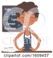 Clipart Of A Friendly Black Female Barista Smiling At A Counter Royalty Free Vector Illustration by Melisende Vector