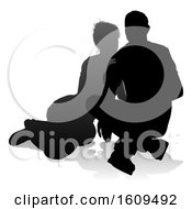 Poster, Art Print Of Young Couple People Silhouette With A Reflection Or Shadow On A White Background