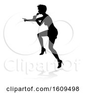 Clipart Of A Silhouetted Female Singer With A Reflection Or Shadow On A White Background Royalty Free Vector Illustration