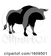 Poster, Art Print Of Silhouetted Bull With A Reflection Or Shadow On A White Background