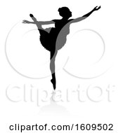 Clipart Of A Silhouetted Ballerina Dancing With A Reflection Or Shadow On A White Background Royalty Free Vector Illustration