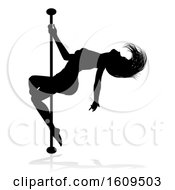 Poster, Art Print Of Silhouetted Sexy Pole Dancer Woman With A Shadow On A White Background