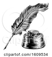 Quill Feather Pen And Ink Well