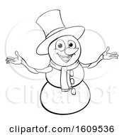 Poster, Art Print Of Lineart Christmas Snowman Wearing A Scarf And A Top Hat