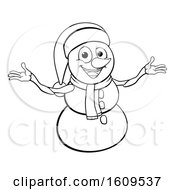 Poster, Art Print Of Lineart Christmas Snowman Wearing A Scarf And A Santa Hat