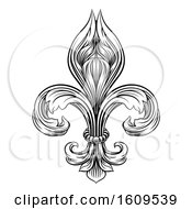 Clipart Of A Black And White Vintage Engraved Or Woodblock Fleur De Lis Royalty Free Vector Illustration by AtStockIllustration