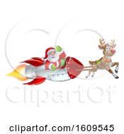 Poster, Art Print Of Reindeer Flying With Santa In A Rocket