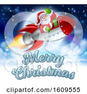 Poster, Art Print Of Merry Christmas Santa Claus Rocket Cartoon