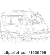 Lineart Man Driving A Van