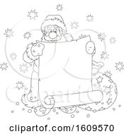 Poster, Art Print Of Black And White Santa Claus Holding A Blank Scroll Banner