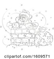 Poster, Art Print Of Black And White Santa Claus Climbing Down A Chimney In The Snow