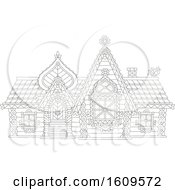 Clipart Of A Lineart Fairy Tale Log House Royalty Free Vector Illustration