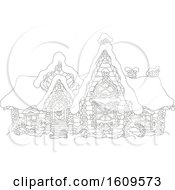 Poster, Art Print Of Lineart Fairy Tale Log House With Winter Snow