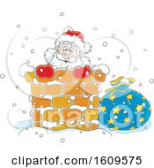 Poster, Art Print Of Santa Claus Climbing Down A Chimney In The Snow