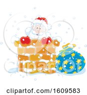 Poster, Art Print Of Santa Climbing Down A Chimney In The Snow