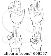 Poster, Art Print Of Sketched Progression Of A Human Hand Doing A Two Finger V Or Victory Sign Or Peace Sign