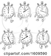 Clipart Of A Sketched Sequence Or Cycle Of A Stopwatch Cartoon Character Running Royalty Free Vector Illustration by patrimonio