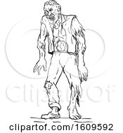 Poster, Art Print Of Sketched Black And White Walking Zombie