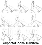 Poster, Art Print Of Sketched Sequence Of A Delivery Worker Pushing A Dolly