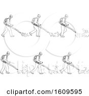 Sketched Sequence Of A Gardener Using A Blower