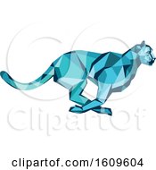 Blue Low Poly Geometric Cheetah Running