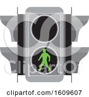 Traffic Signal Light With Green Man Walking For Pedestrian Crossing