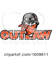 Tough Male Outlaw Biker Wearing A Vintage Helmet And Bandana Over Outlaw Text