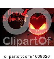 Clipart Of A Happy Halloween Greeting With Spiders Bats And A Cat Around A Lit Jackolantern Royalty Free Vector Illustration by dero