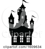 Poster, Art Print Of Halloween Haunted Castle Black And White Silhouette