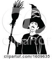 Clipart Of A Halloween Witch Black And White Silhouette Royalty Free Vector Illustration