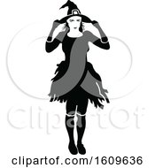 Poster, Art Print Of Halloween Witch Black And White Silhouette