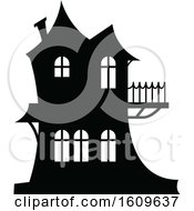 Clipart Of A Halloween Haunted House Black And White Silhouette Royalty Free Vector Illustration by dero