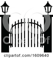 Clipart Of A Halloween Cemetery Gates Black And White Silhouette Royalty Free Vector Illustration