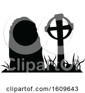 Poster, Art Print Of Halloween Tombstone Black And White Silhouette