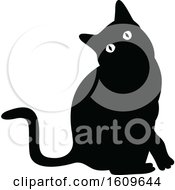 Clipart Of A Halloween Cat Black And White Silhouette Royalty Free Vector Illustration