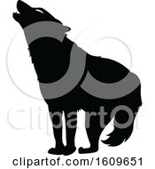 Clipart Of A Halloween Howling Wolf Black And White Silhouette Royalty Free Vector Illustration