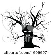 Clipart Of A Halloween Ent Tree Black And White Silhouette Royalty Free Vector Illustration