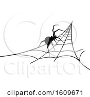 Poster, Art Print Of Halloween Spider On A Web Black And White Silhouette