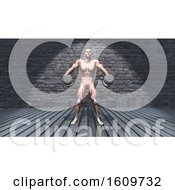 3D Male Figure In Dumbbell Shoulder Shrugs Raised Pose In Grunge Interior