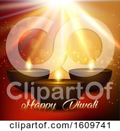 Poster, Art Print Of Diwali Background With Bokeh Lights And Lamps