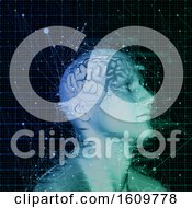 Poster, Art Print Of 3d Male Figure With Brain Highlighted With Connecting Lines And Dots